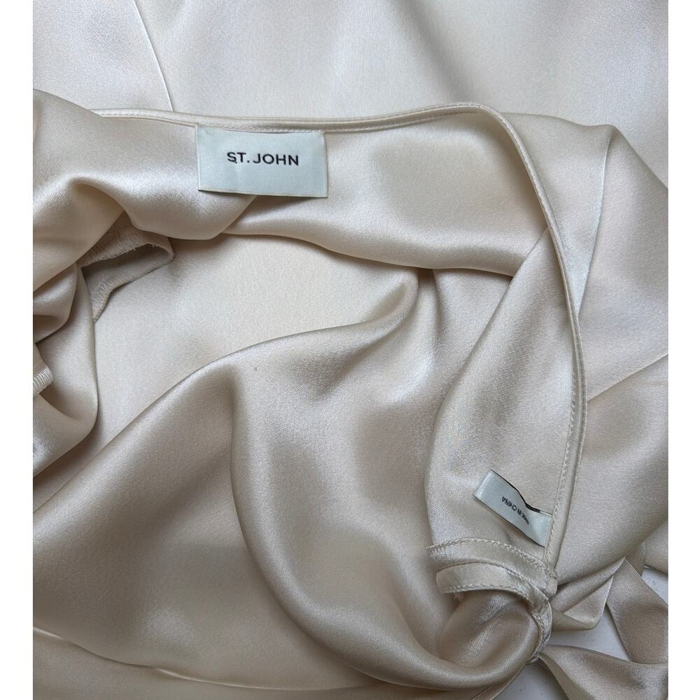 St. John Champagne Liquid Satin Kate Pants & Scarf Back Blouse Set 0/XS Cocktail - Picture 8 of 14